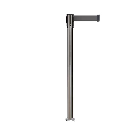 Retractable Belt Fixed Stanchion, 2ft Sat.Steel Post  7.5ft Dk Gry